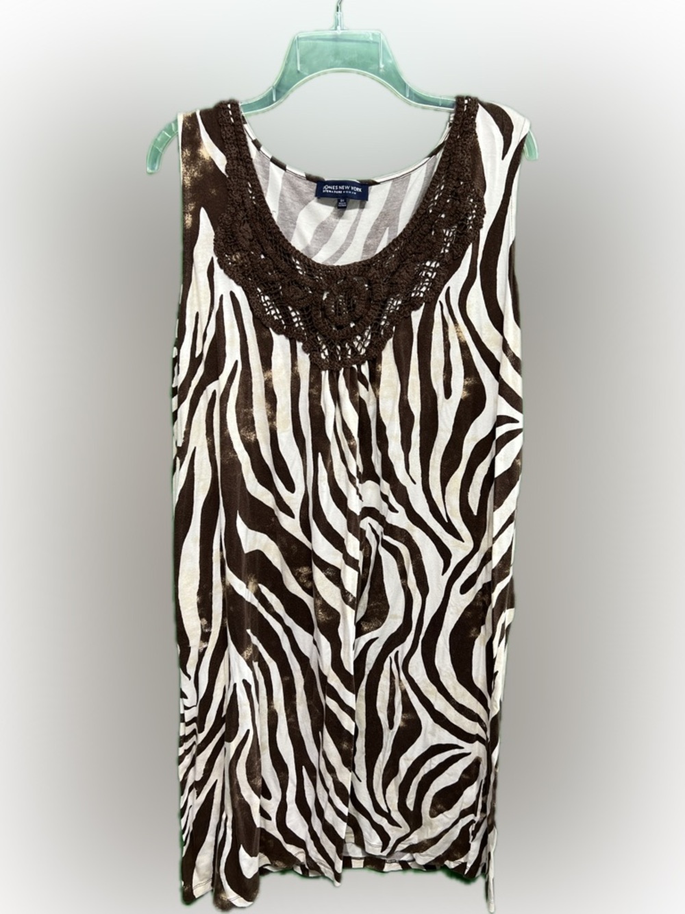 Jones New York Navy Brown & White Zebra Print Dress
